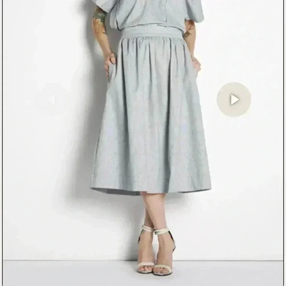 ACHRO Womens High Waisted Midi Pleated Pinstripe Skirt Sz S NWT Career Luxury - Picture 1 of 11